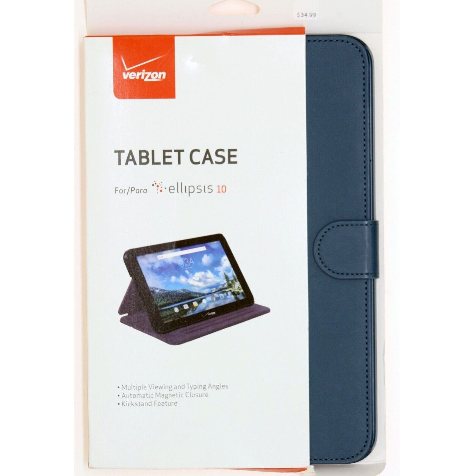 Verizon Folio Cover Blue Leatherette Case Magnetic+ Kickstand for Ellipsis 10