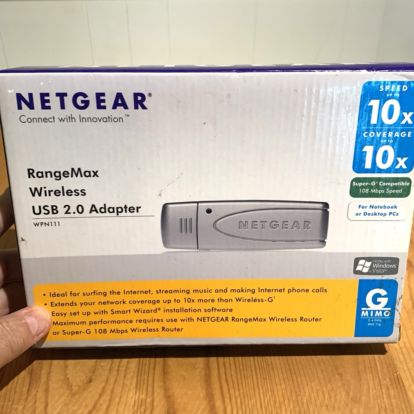 NETGEAR RangeMax WPN111 Wireless USB 2.0 G 108 MBPS Plus Bonus WG111 Dongle