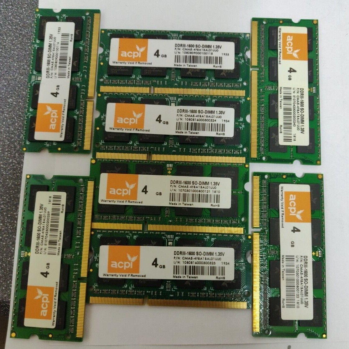 9x ACPI CMA5-4F8A1BL01UU0 4GB SoDIMM Memory+ 6x SP004GISLU160NH0+2x AD3S1333C4G9