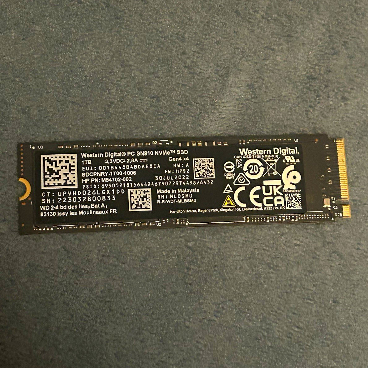 Western Digital PC SN810 1TB NVMe M.2 2280 Internal SSD SDCPNRY-1T00-1006