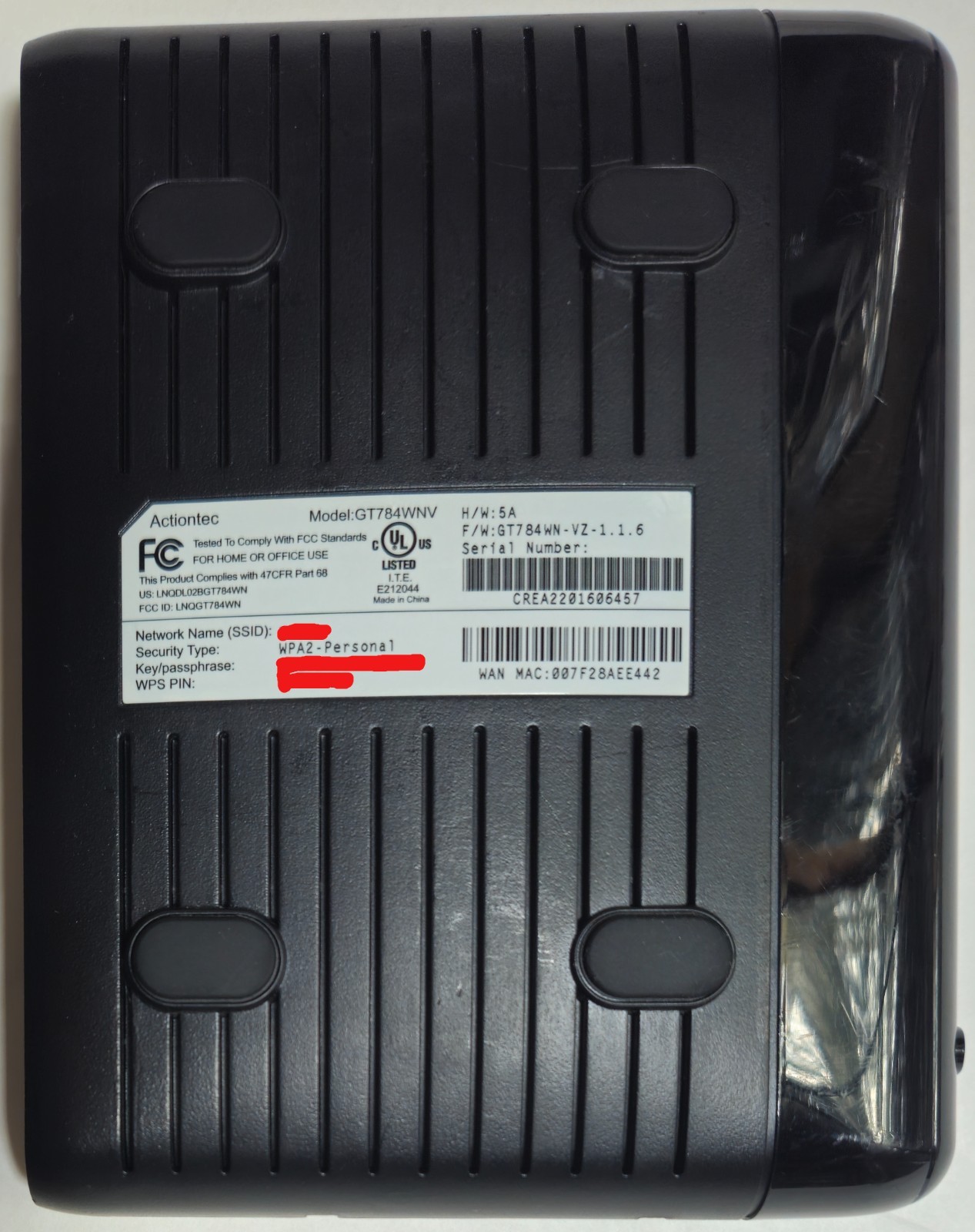 Actiontec/Verizon Wireless DSL Gateway/Modem/Router Model GT784WNV