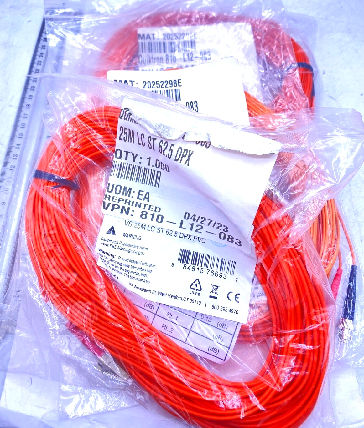 Legrand Quiktron Lot of 3 Fiber Optic Cable 25M LC ST 62.5 DPX 810-L12-083 New
