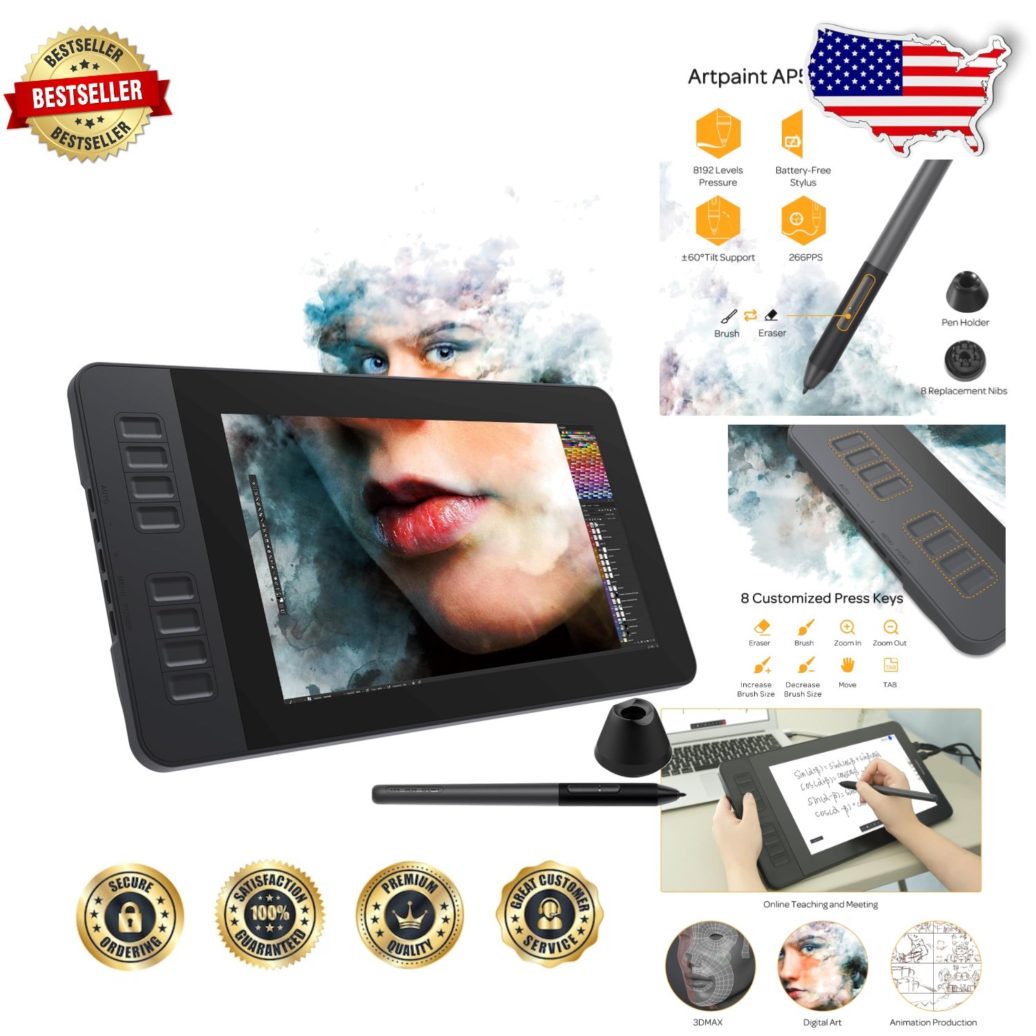 Gaomon PD1161 11.6" Screen Drawing Tablet Battery-Free Pen 8192 Levels Pressure