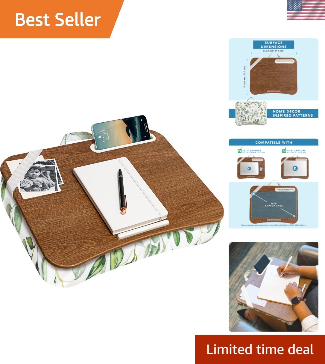 Functional Lap Desk with Carry Handle - Fits 15.6" Laptops & Stylish Storage