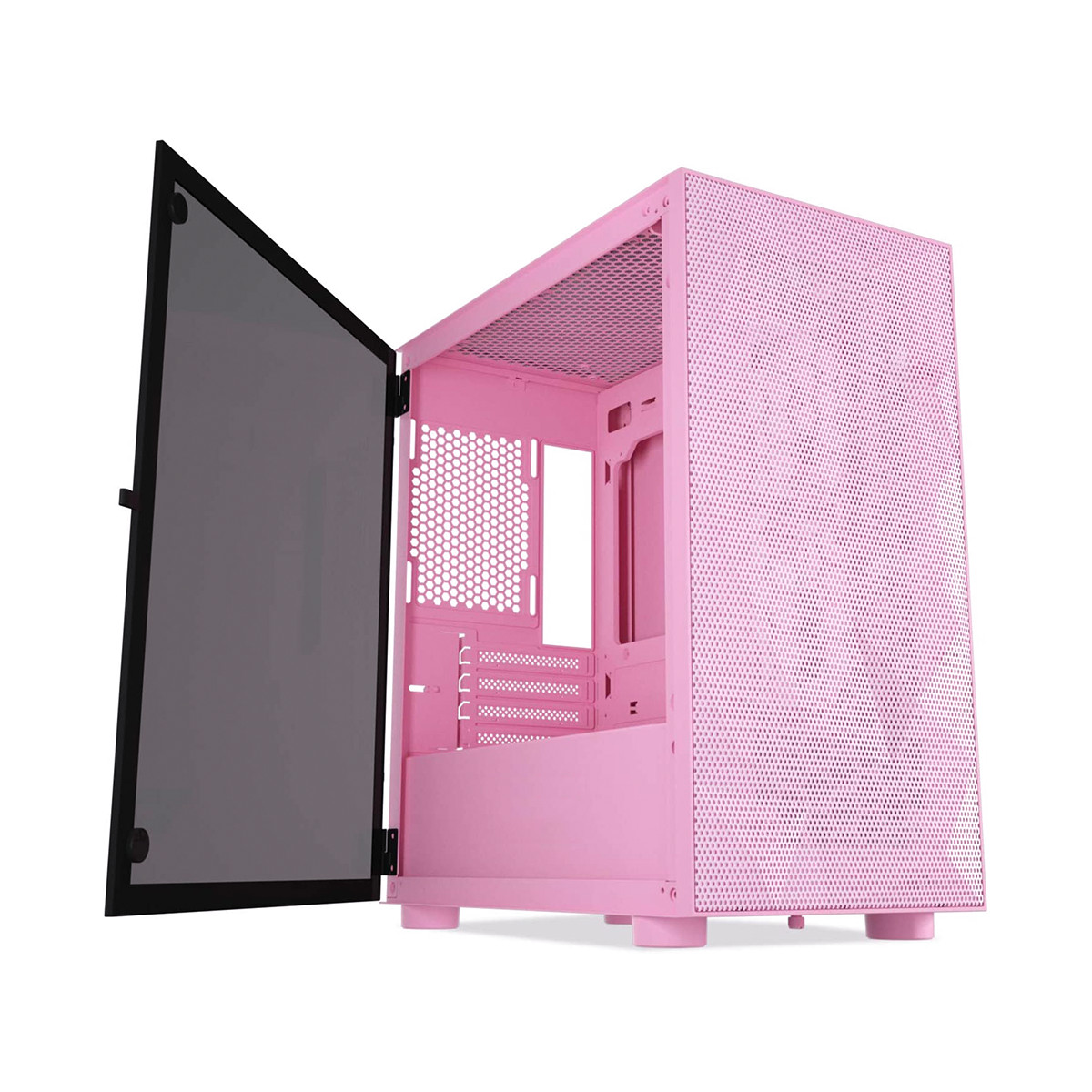 mATX Gaming PC Case - Pink Mesh Computer Case with Tempered Glass Panel