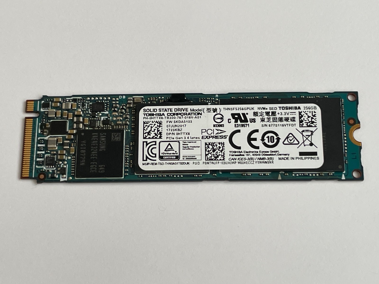 Toshiba 256GB M.2 NVMe PCIe Gen3 SSD Solid State Drive THNSF5256GPUK Dell HTTX8