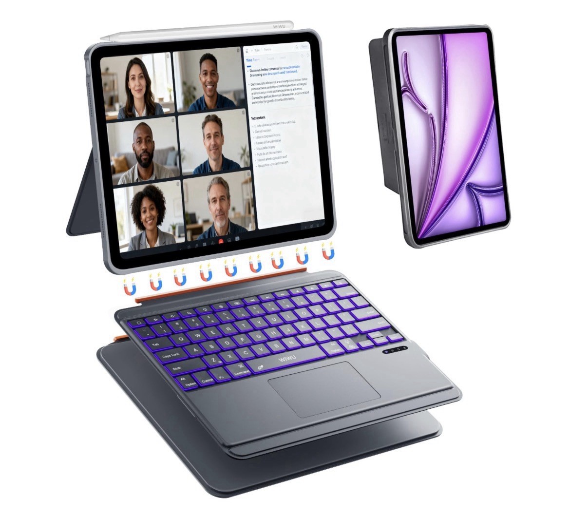 WIWU Magnetic Detachable Keyboard Folio w/ Trackpad iPad Air 13/Pro 12.9 Grey