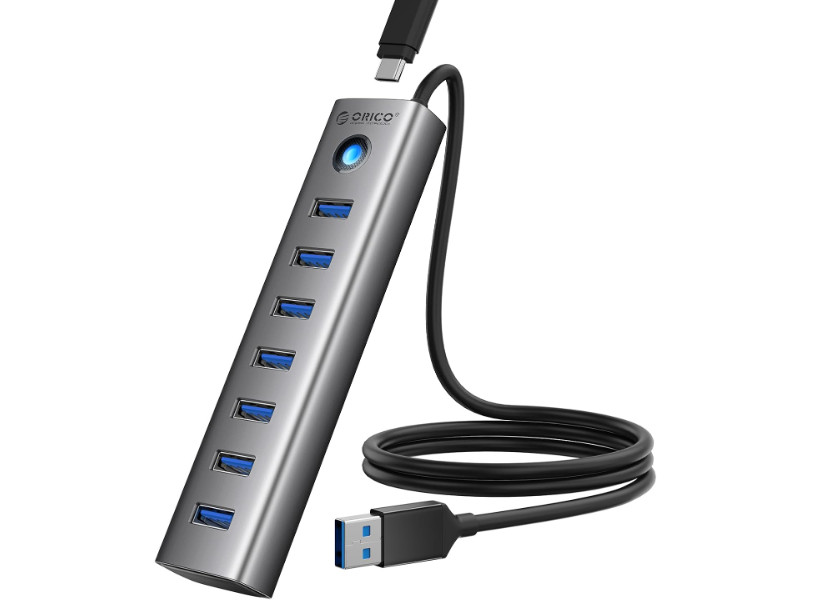 Hub USB 3.0 de 7 puertos de aluminio, adaptador múltiple con velocidad de 5 Gbps