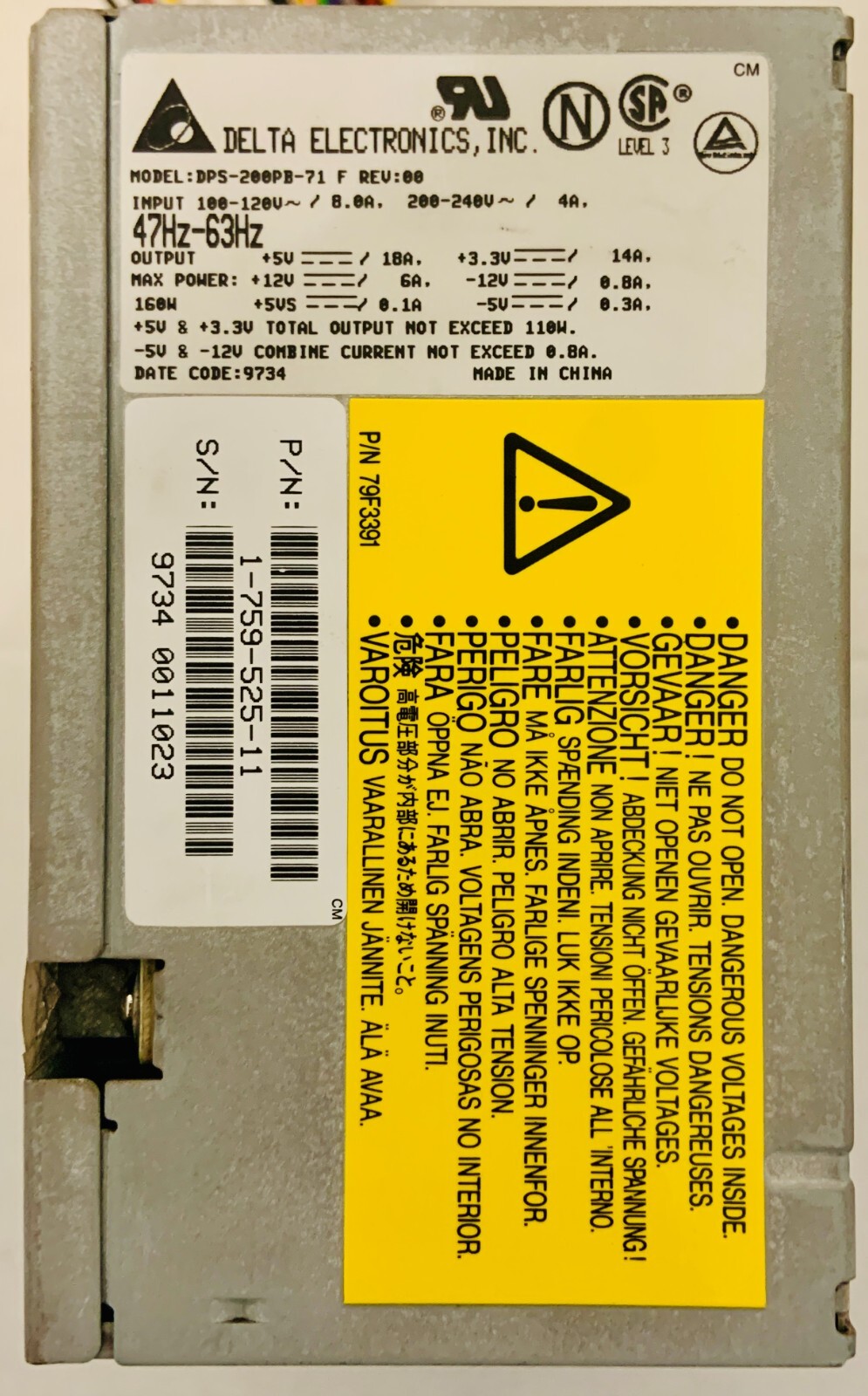 DELTA DPS-200PB-71 F 160W ATX Power Supply - SONY VAIO 1-759-525-11