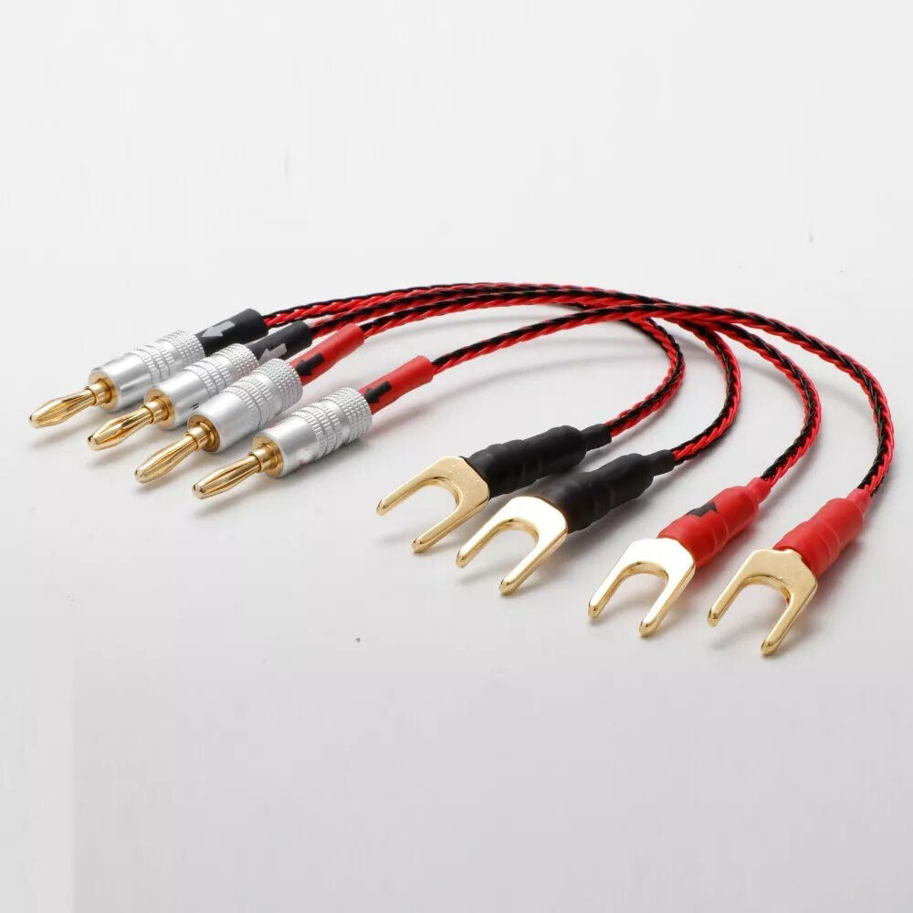 4PCS OCC Silver Plated Speaker Audio Jumper Cable Gold Plated Banana/Spade Plug