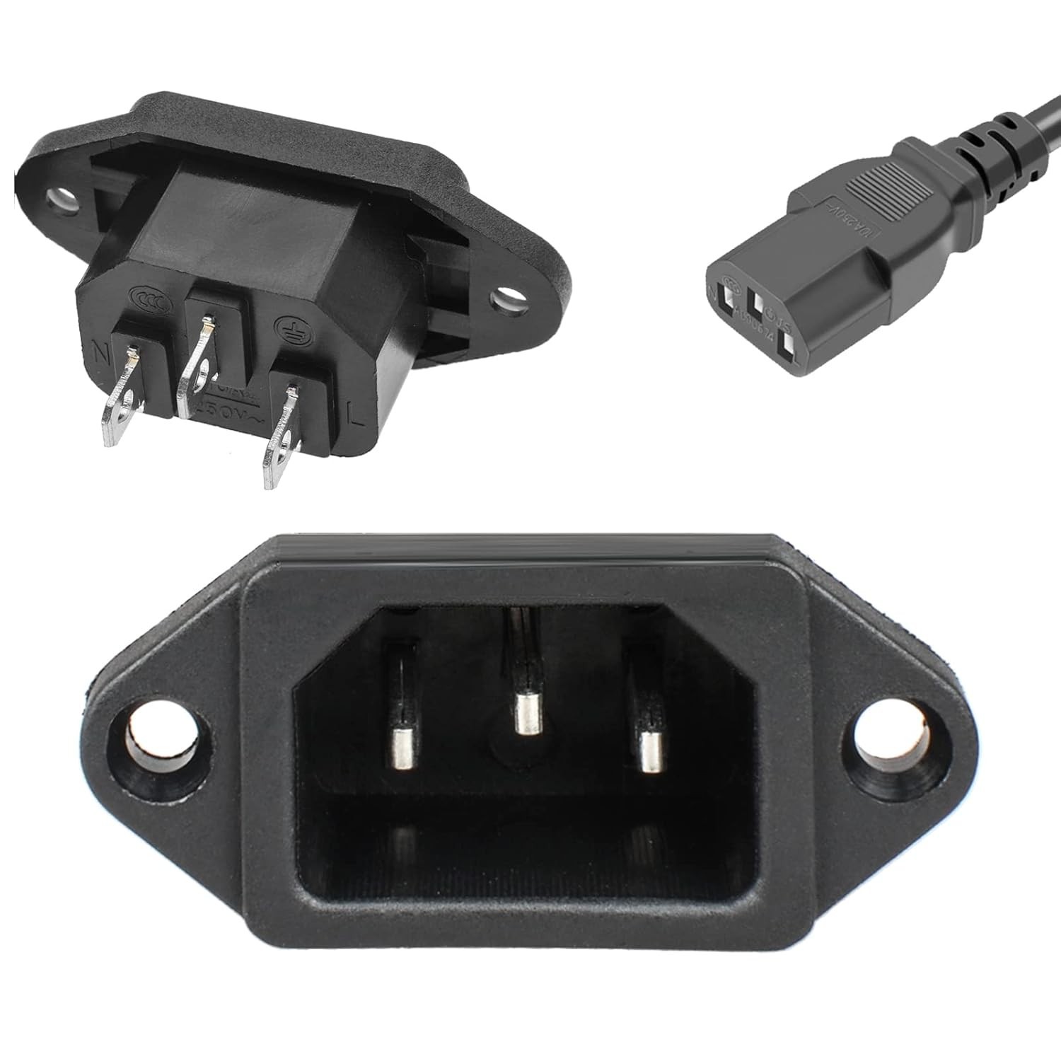 3 Pack IEC320 C14 AC Power Inlet Socket 3 Pin Panel Mount 250V 10A Plug