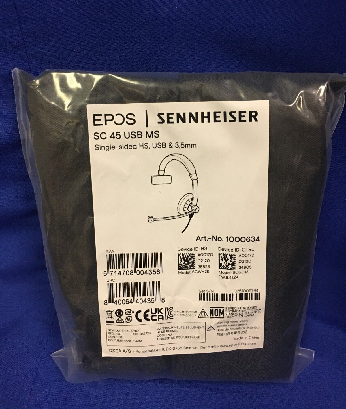 SENNHEISER  EPOS IMPACT SC 45 USB MS Single-Sided Headset USB -New-3.5mm Black