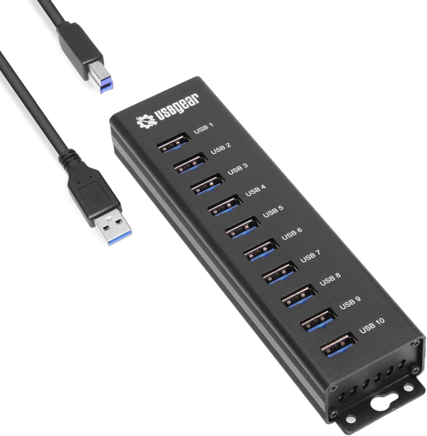 Hub USB 3.2 de 10 puertos con adaptador de corriente y cable para pc y laptop