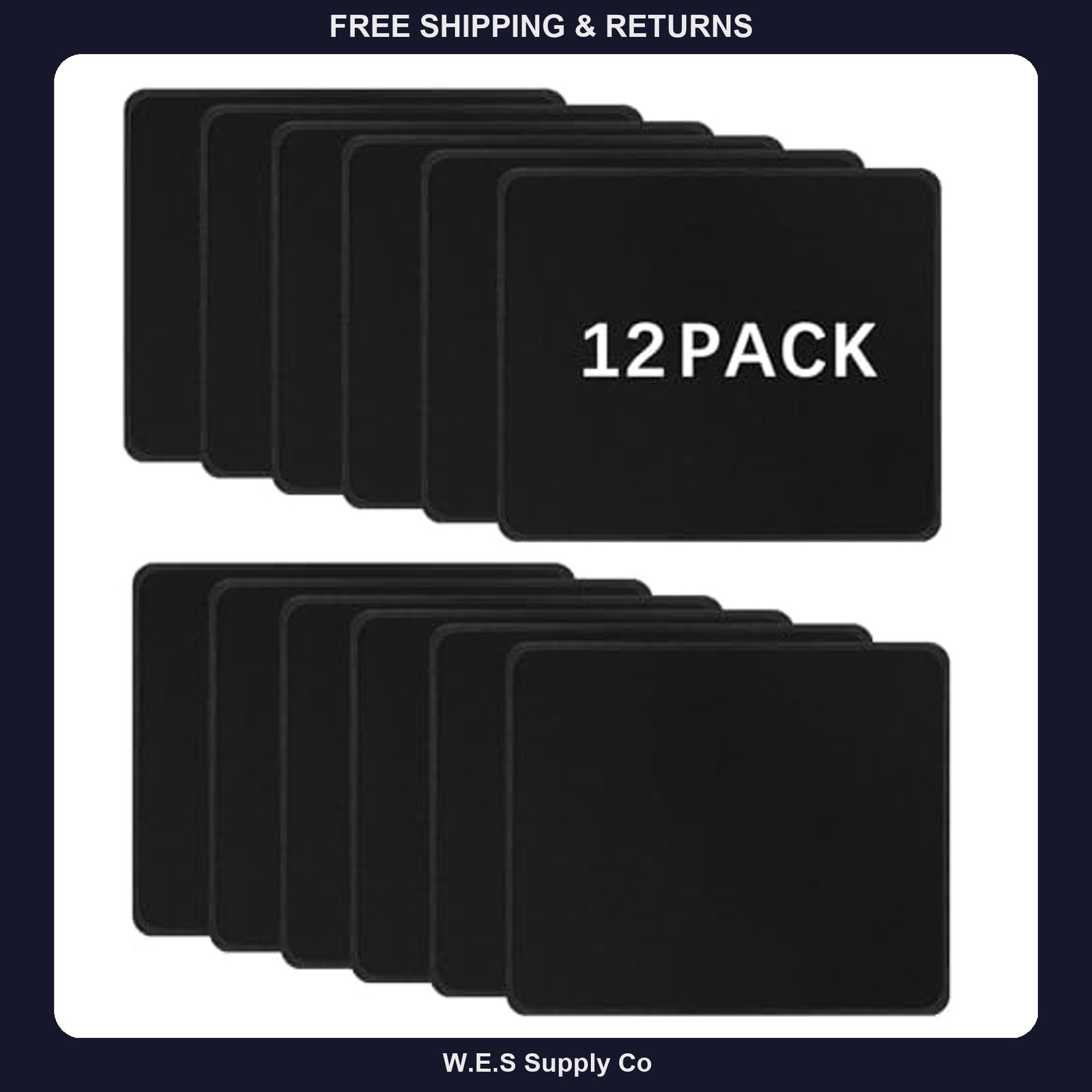 12 Pack Black Mouse Pads Stitched Edge 10.2x8.3 Inch Non-Slip Rubber Base
