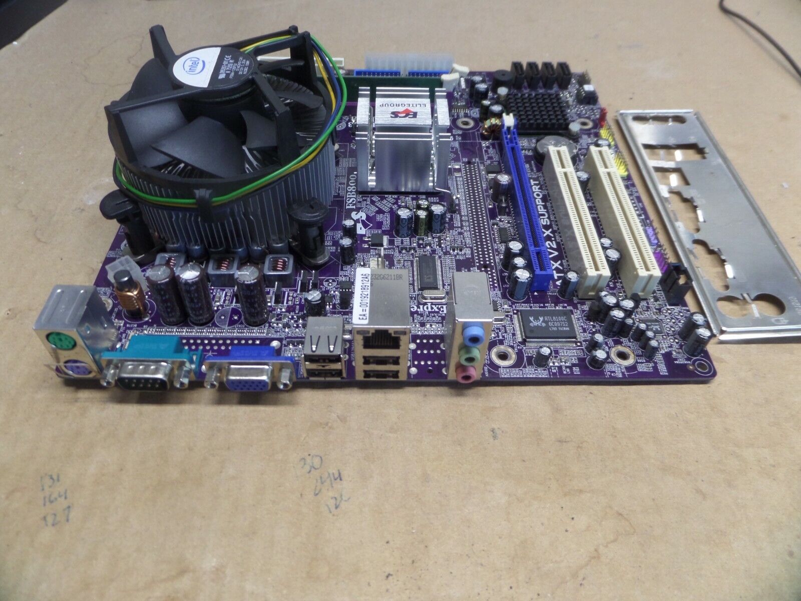 ECS 945GZT-M Motherboard Intel 2140 Processor 1GB Ram I/O plate combo