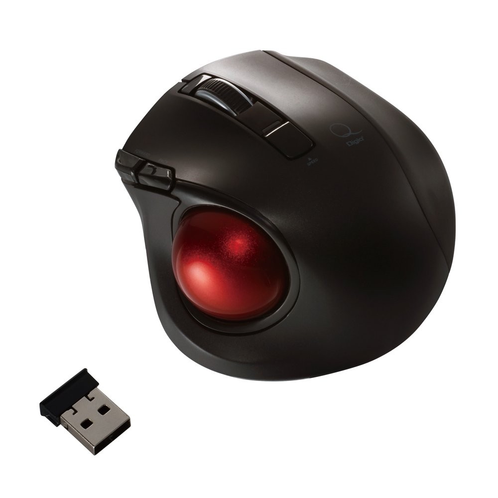 Nakabayashi Digio2 Q Black Compact Trackball 2.4GHz Wireless Mouse, Silent, 5 Bu