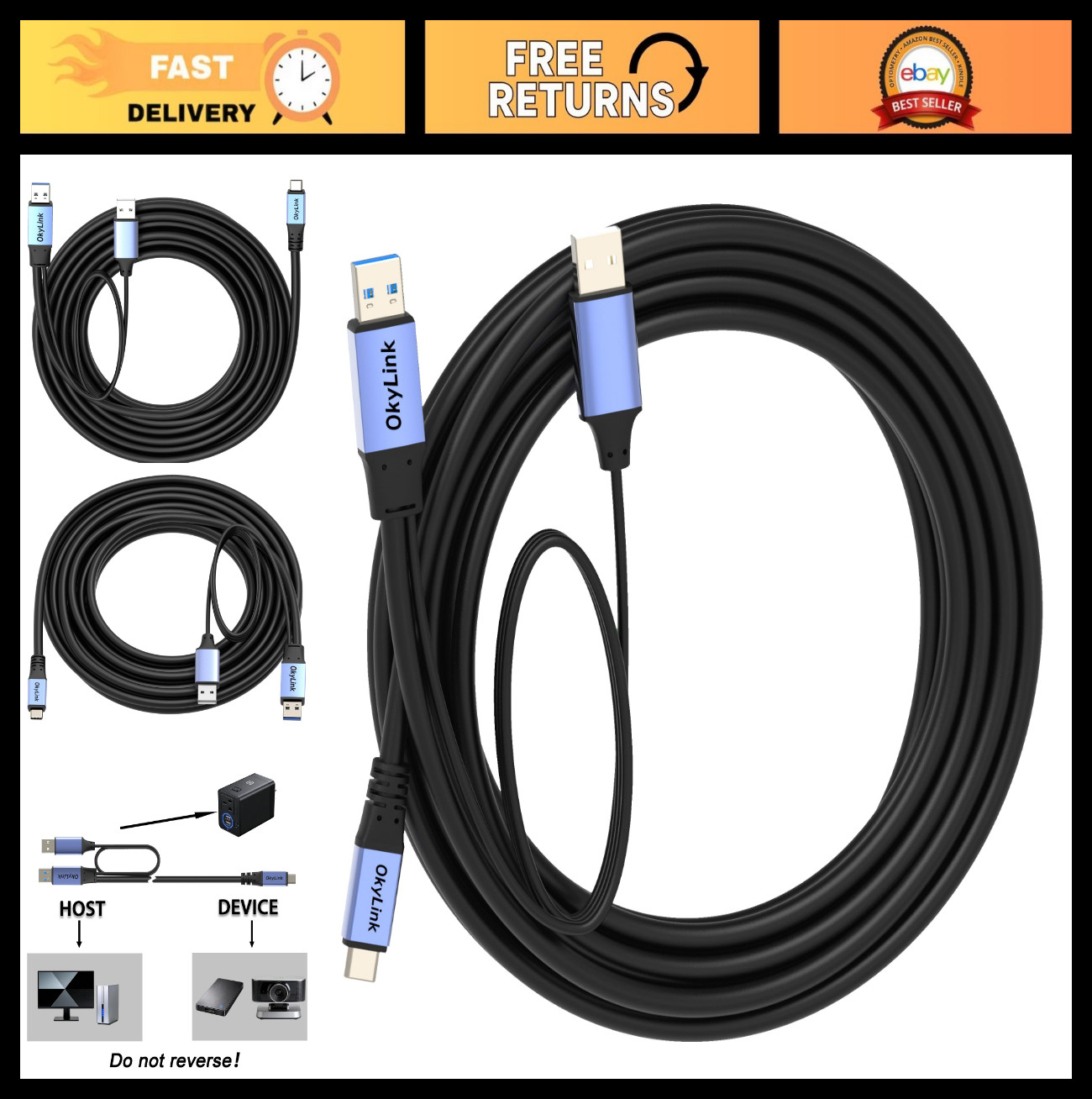 15ft USB 3.0/3.2 Gen1 A to C Data Cable - High-Speed 5Gbps, Signal Booster, Long