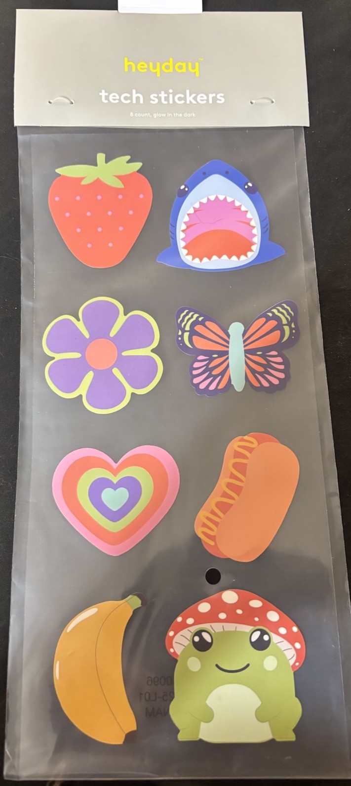heyday Glow in the Dark Tech Stickers 8 Count Multicolor Strawberry Shark Flower