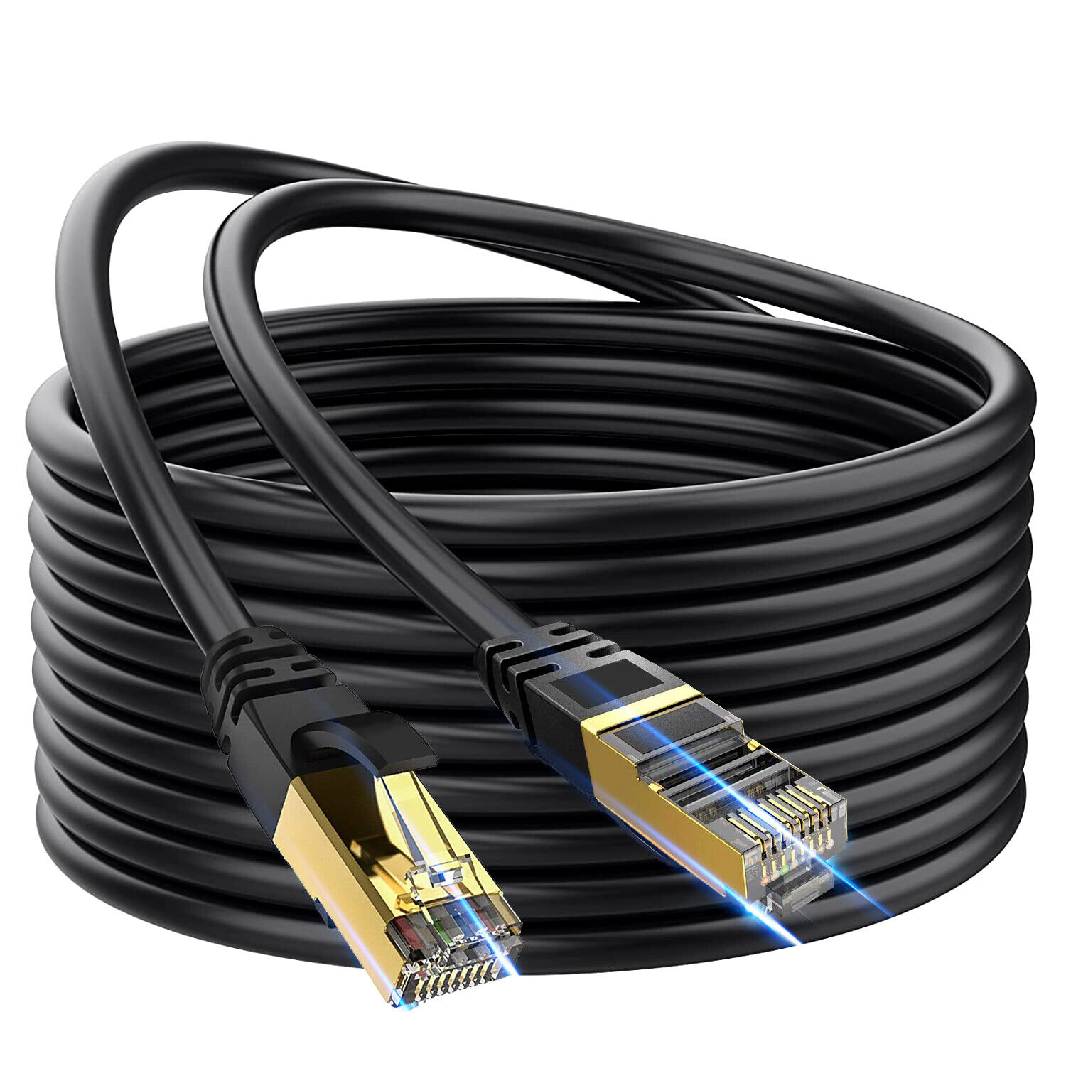 Cat 8 Ethernet Cable 50 ft Black – 40GB fastest Shielded (STP) Computer Cable