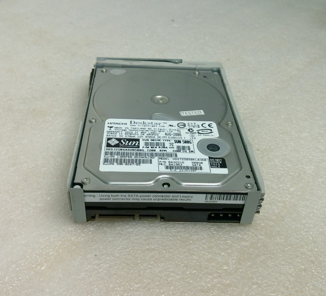 Deskstar Hitachi 540-6635-02 SUN 500GB HDS725050KLA360 Hard Drive W/ Caddy