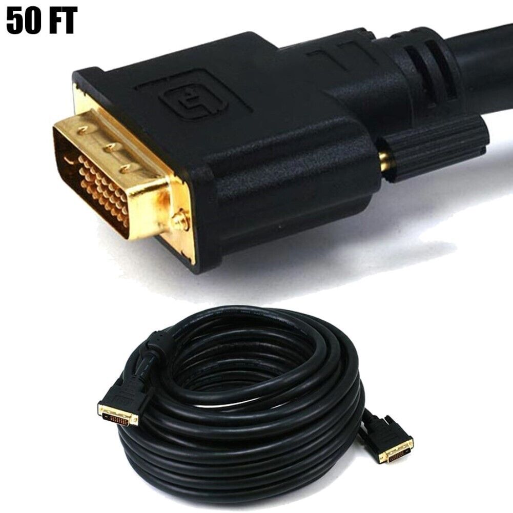 50FT DVI-D Dual Link Male to Male Monitor Cable PC HDTV 24AWG CL2 Gold Plated