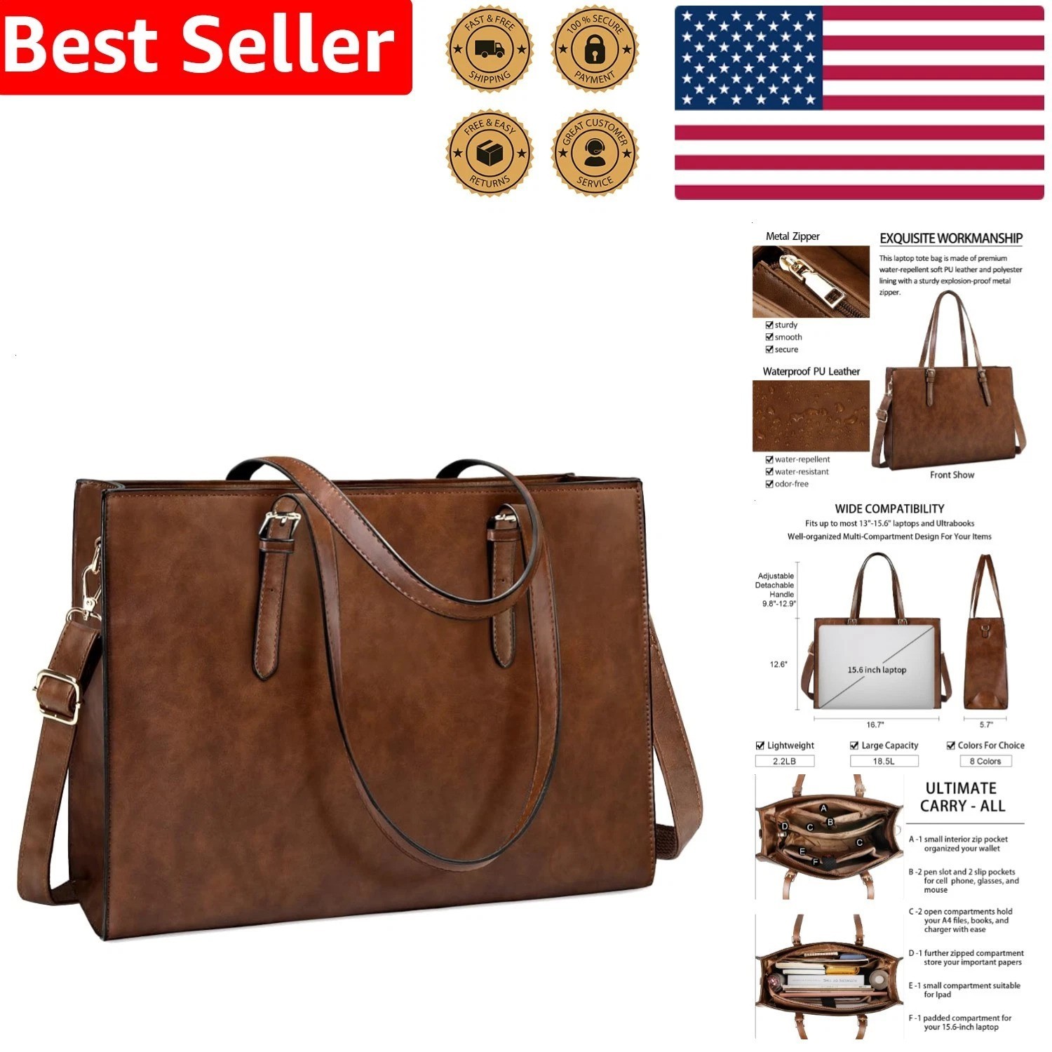 Professional Waterproof Leather Office Work Shoulder Bag