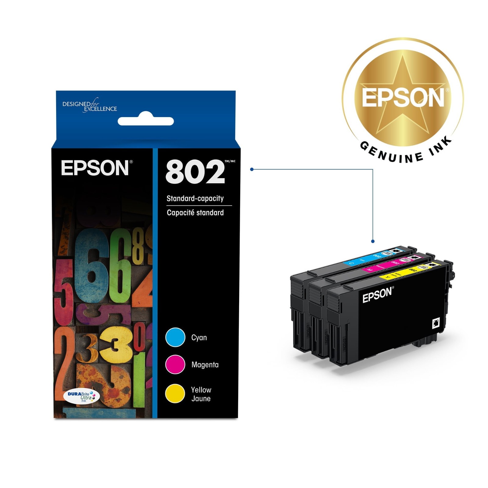 Epson 802 C/M/Y Color Ink Cartridges 3-Pack T802520-S (FREESHIP)