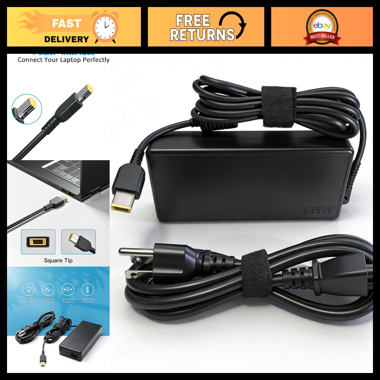 135W Power Adapter for Lenovo Docking Station, High Efficiency, Fast Charging