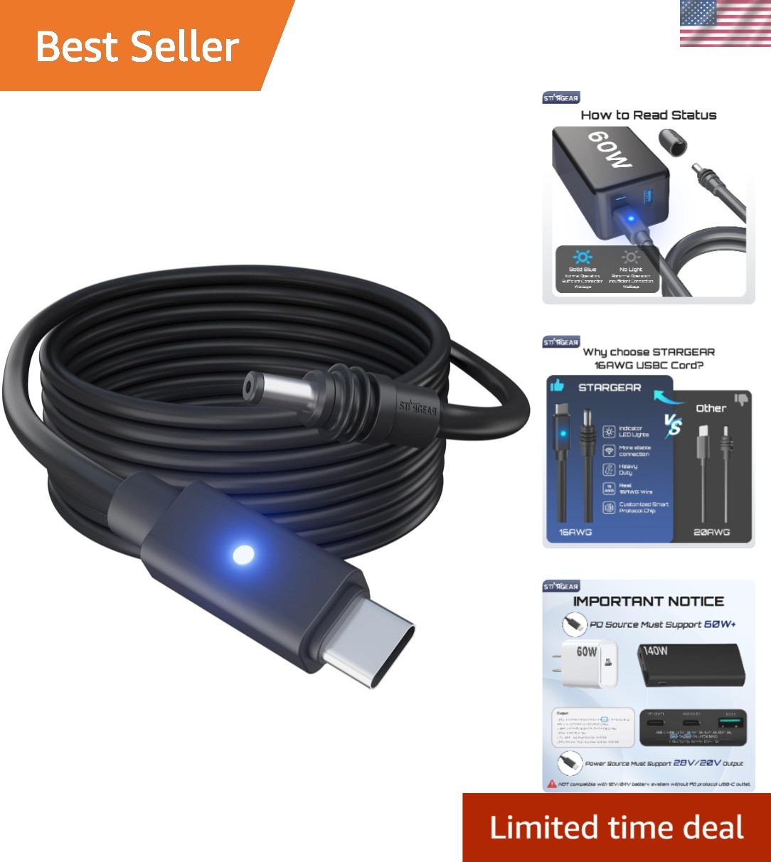 6.5FT Starlink Mini Cable with LED Indicator - 140W Heavy-Duty Waterproof Design
