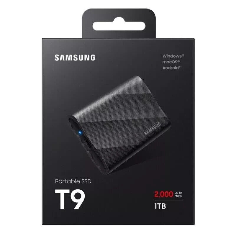 Samsung T9 1TB, External (MU-PG1T0B/AM) Solid Slate Drive 2000mb Speed