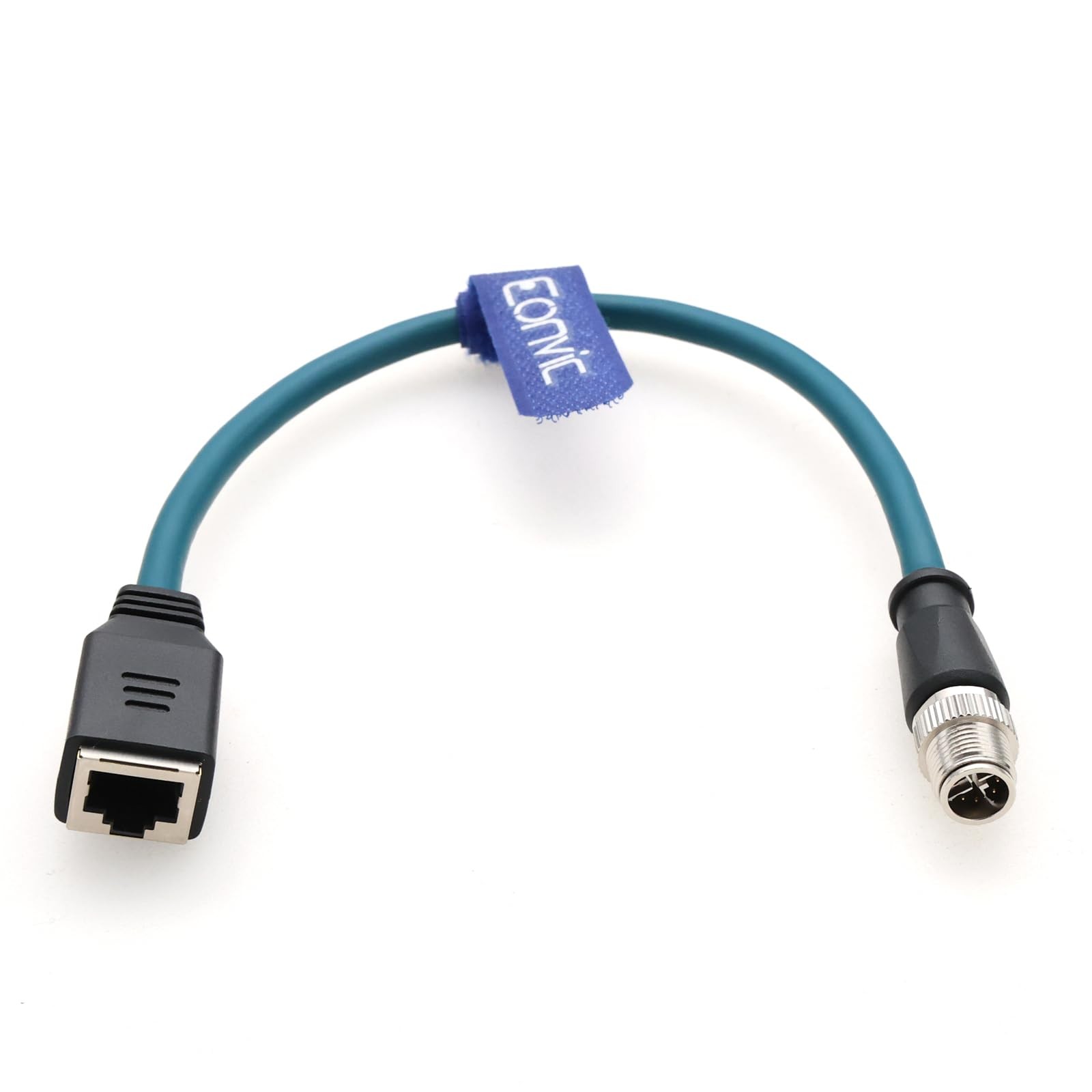 30CM Industrial M12 8Pin Male X Code To RJ45 Female Flex Cat6 Cable Blue