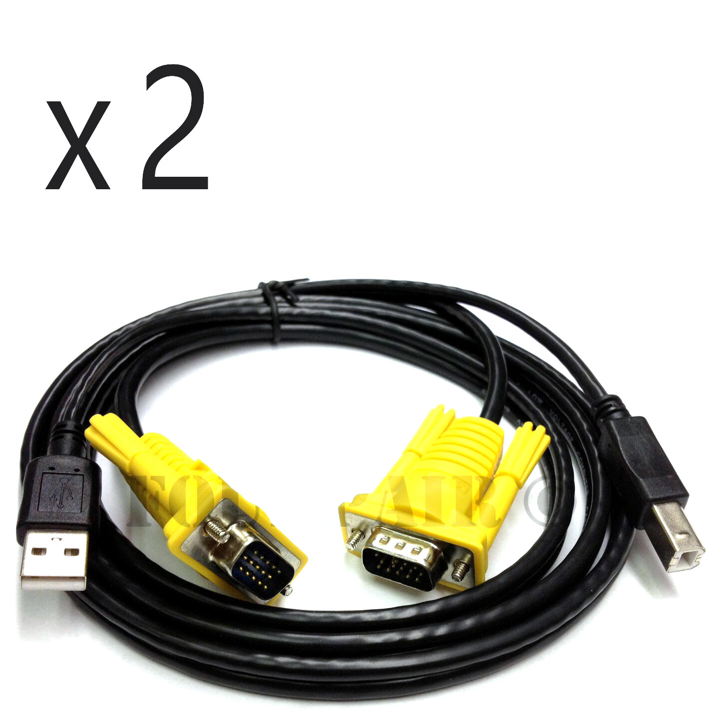 2 Pack - 5ft KVM Switch Cable - USB VGA Wire Cord 3-in-1 Keyboard Video Mouse PC