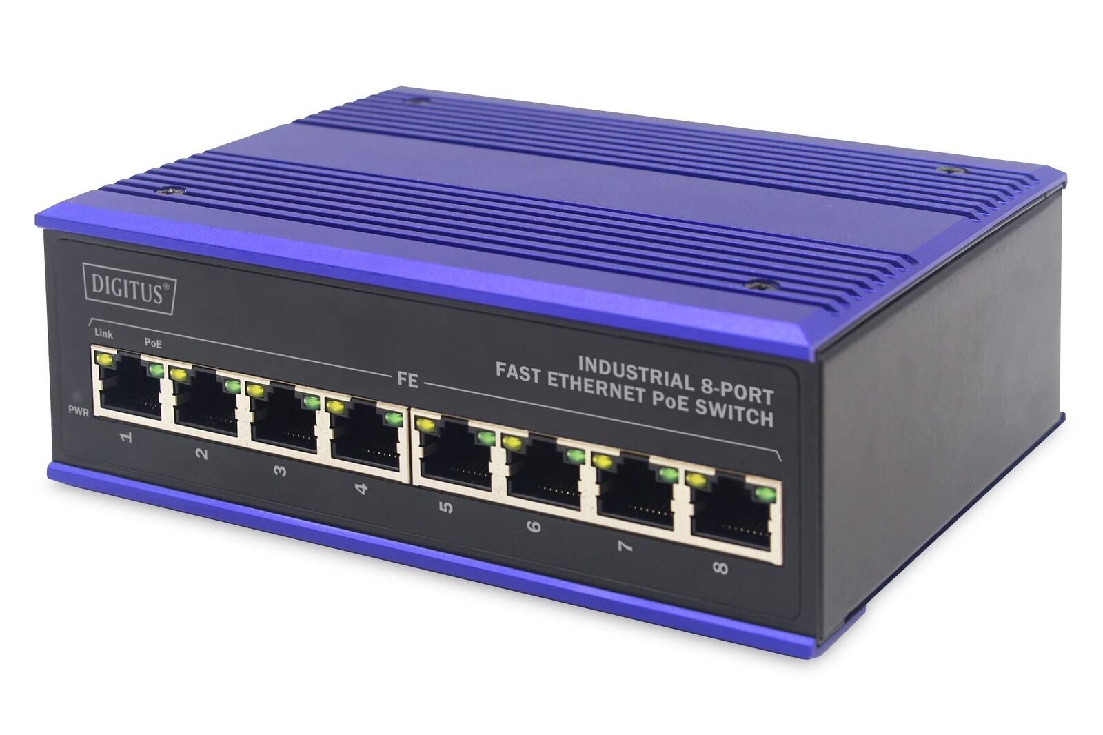 DIGITUS PoE Netzwerk-Switch - 8-Port Fast Ethernet - DIN-Rail Montage - Klemmlei