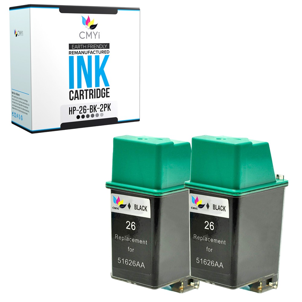 CMYi 2PK Compatible 26 Black Ink Cartridges fits HP DeskJet 420 500 510 520 540