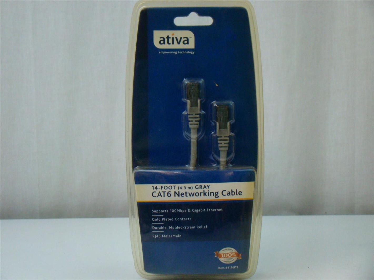 Ativa 14-foot Gray Cat6 Networking Cable RJ45 Male 417-919