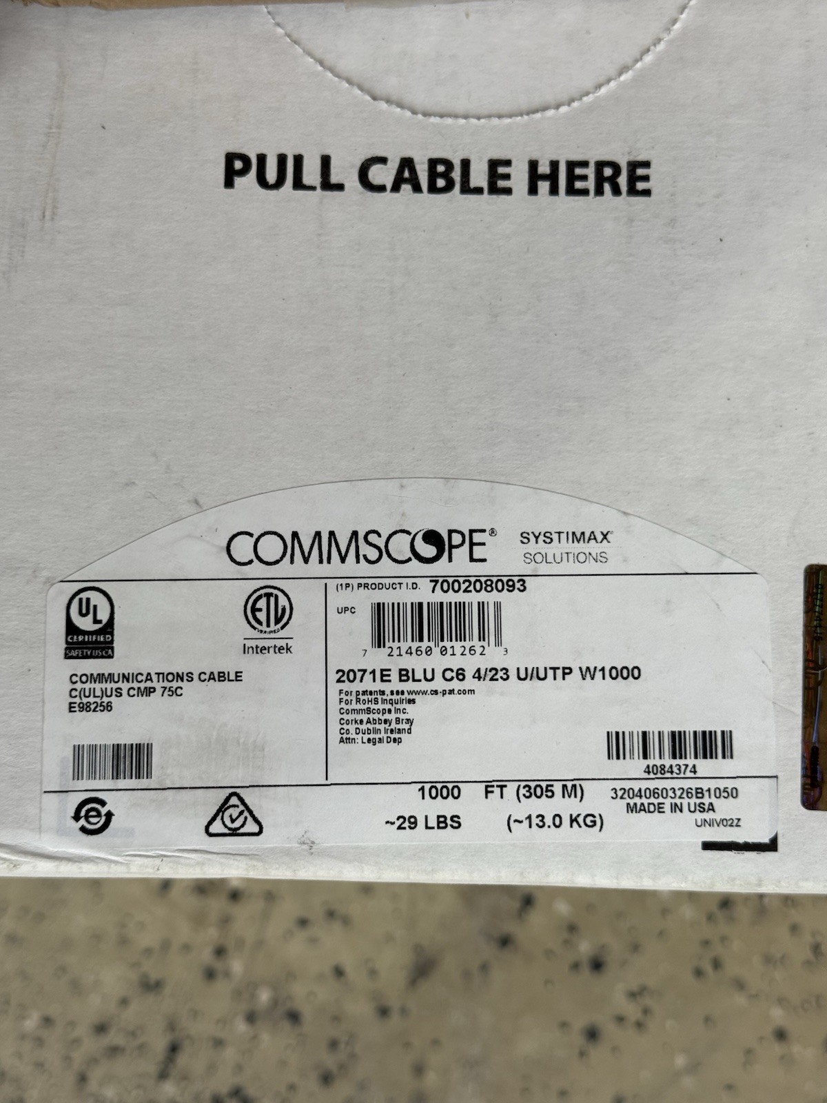 COMMSCOPE SYSTIMAX SOLUTIONS | 700208093 | PLENUM 2071E BLU C6 4/23 U/UTP W1000