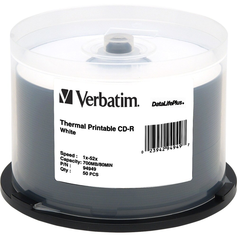 Verbatim Americas Llc 94949 Cd-R 700Mb 52X White Thermal Printable 50Pk Spindle