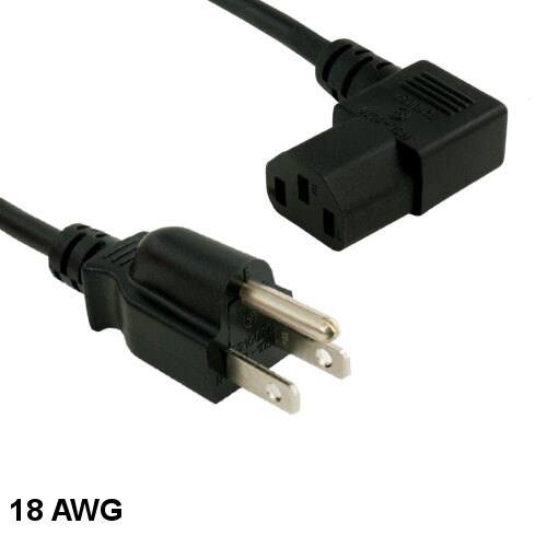Kentek 6' ft 18 AWG 90° Standard Power Cord NEMA 5-15P to IEC60320 C13 10A/125V