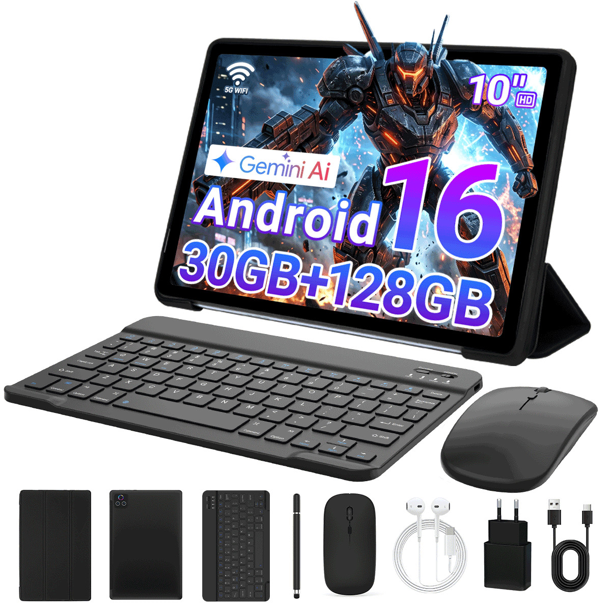 Android 16 30(12+18)GB RAM 128GB ROM 10.1 inch Tablet  LCD WIFI Built-in Gemini