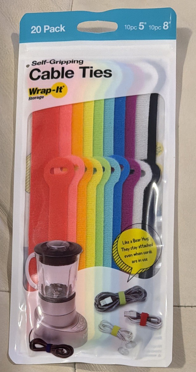 Wrap-It Storage - Self-Gripping Cable Ties (20-Pack) - Multi-Color