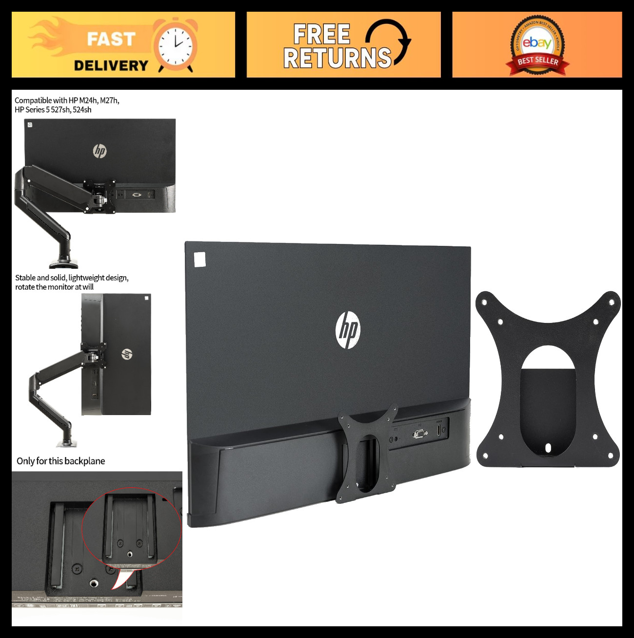 VESA Mount Adapter Bracket for 75x75mm & 100x100mm Monitors, Wall Mount Arm, Bla