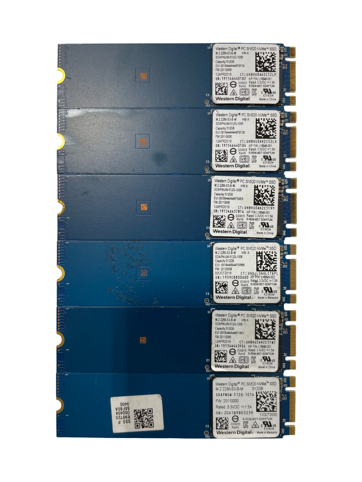 LOT OF 6x WD PC SN520 512GB M.2 2280 NVMe PCIe SSD SDAPNUW-512G   #26