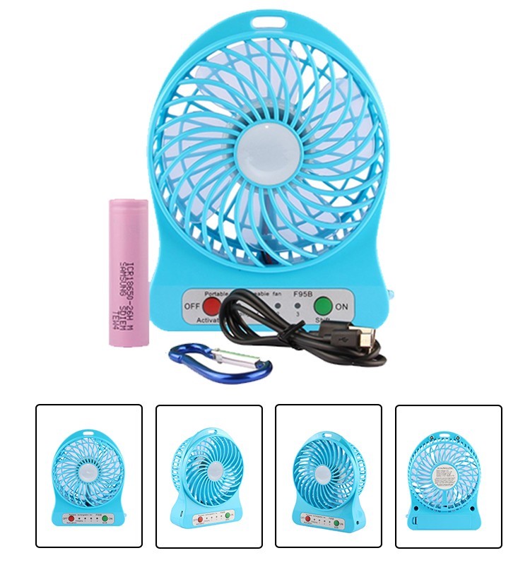 NEW Blue Rechargeable Mini Portable USB High 8 Hr 3 Speed Cooling Fan W8