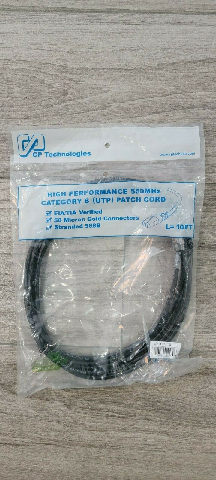 CP Technologies Category 6 Patch Cord 10ft Black C6-BK-10-O Lot of 12 New