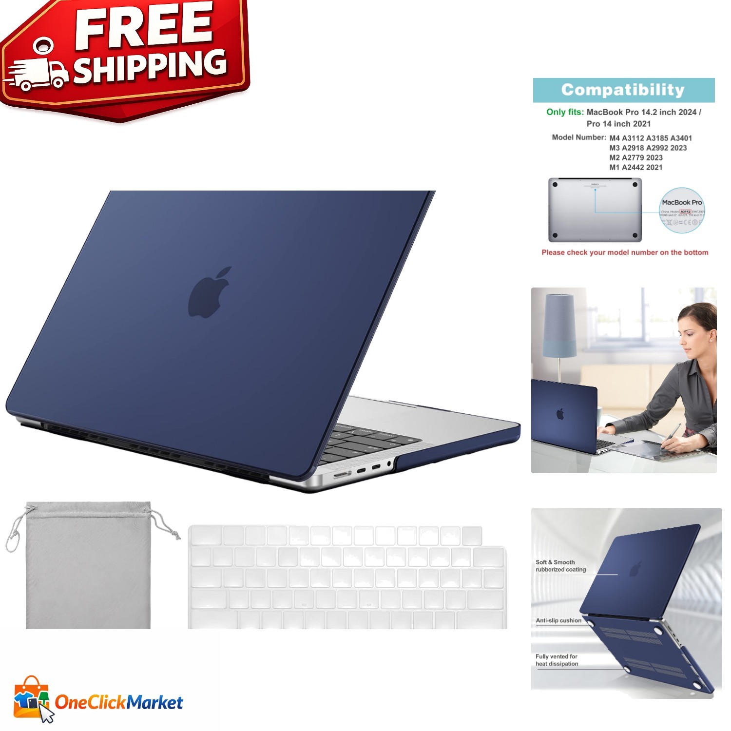 Durable Lightweight Hard Shell MacBook Pro Case with Keyboard Cover - Darkblue