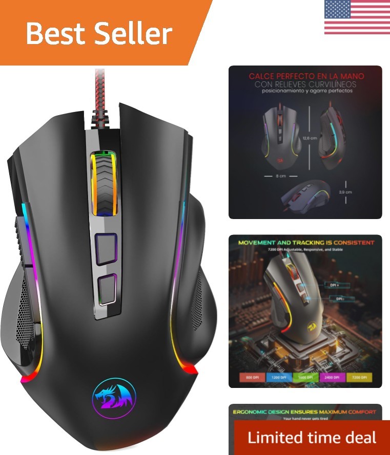 Ultimate RGB Gaming Mouse M602 - 7200 DPI, Ergonomic with High Precision Sensor