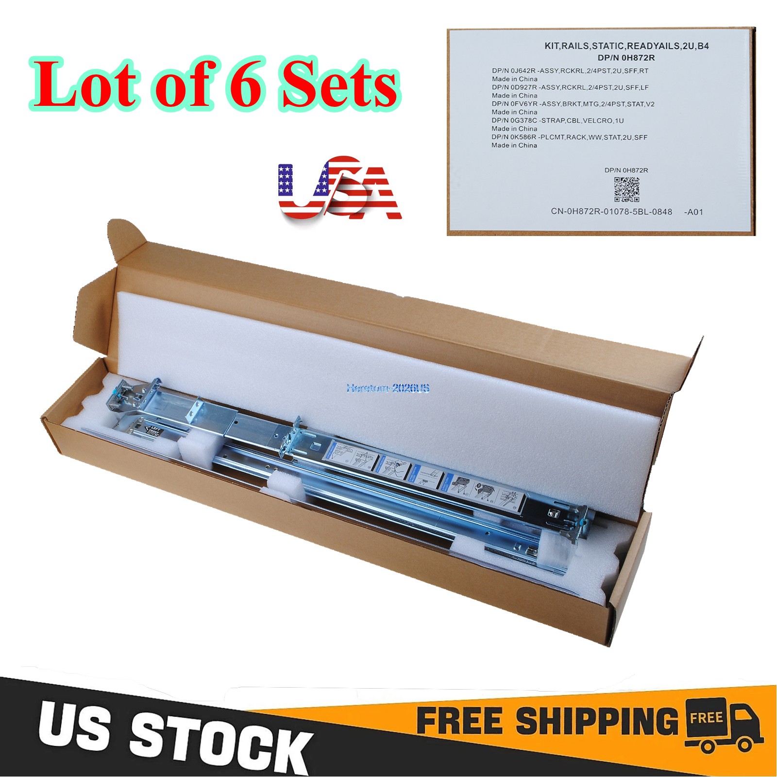 6x Dell H872R PowerEdge R510 R520 R720/730/730xd R540 R740xd 2U Static Rail Kit