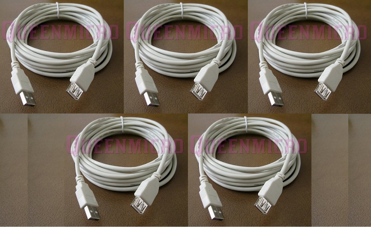 5 Lot - 15Ft PREMIUM USB 2.0 Male to Female Extension Shielded Cable Ivory 15'Ft