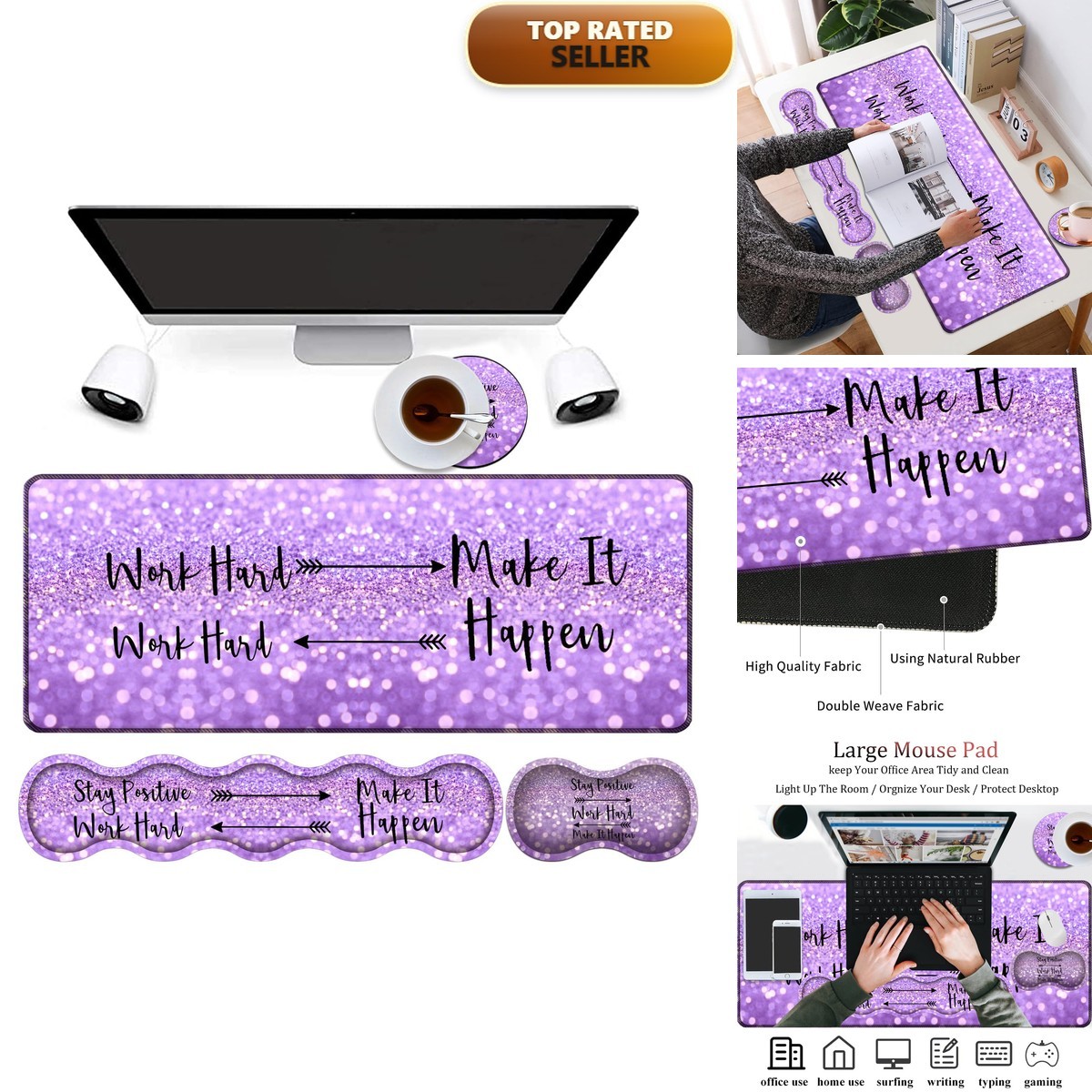 RVHOEZZM RVH-R16-Mouse 15 Gaming Mouse Pad Set Purple Wrist Rest