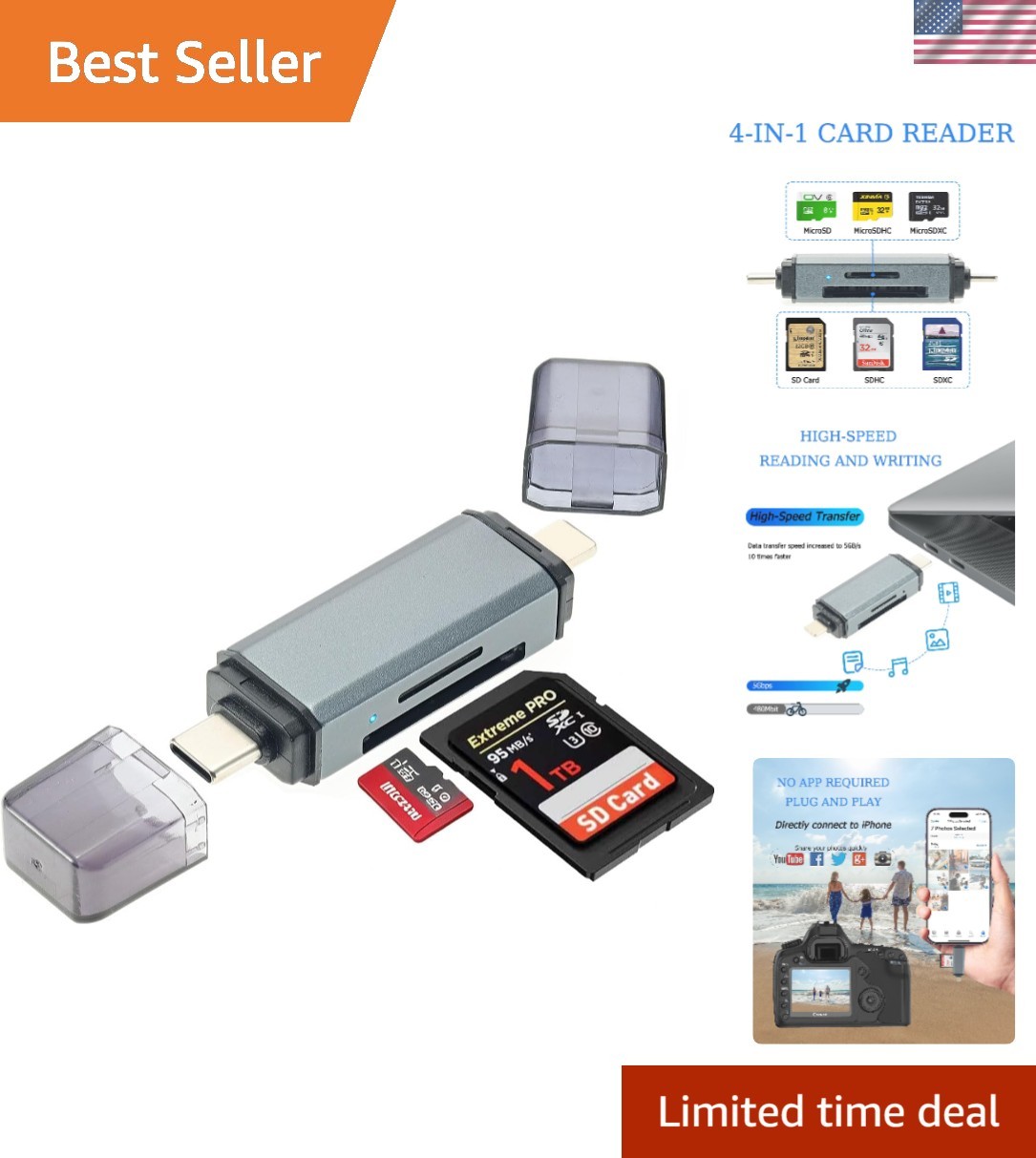 Dust-Proof SD Card Reader for USB C & Lightning Devices - Fast Data Transfer